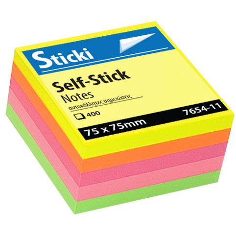 Αυτοκόλλητος Κύβος Sticki 75x75mm Neon 400φ